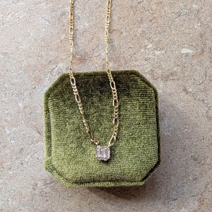 Gold Necklace with Clear Gemstone